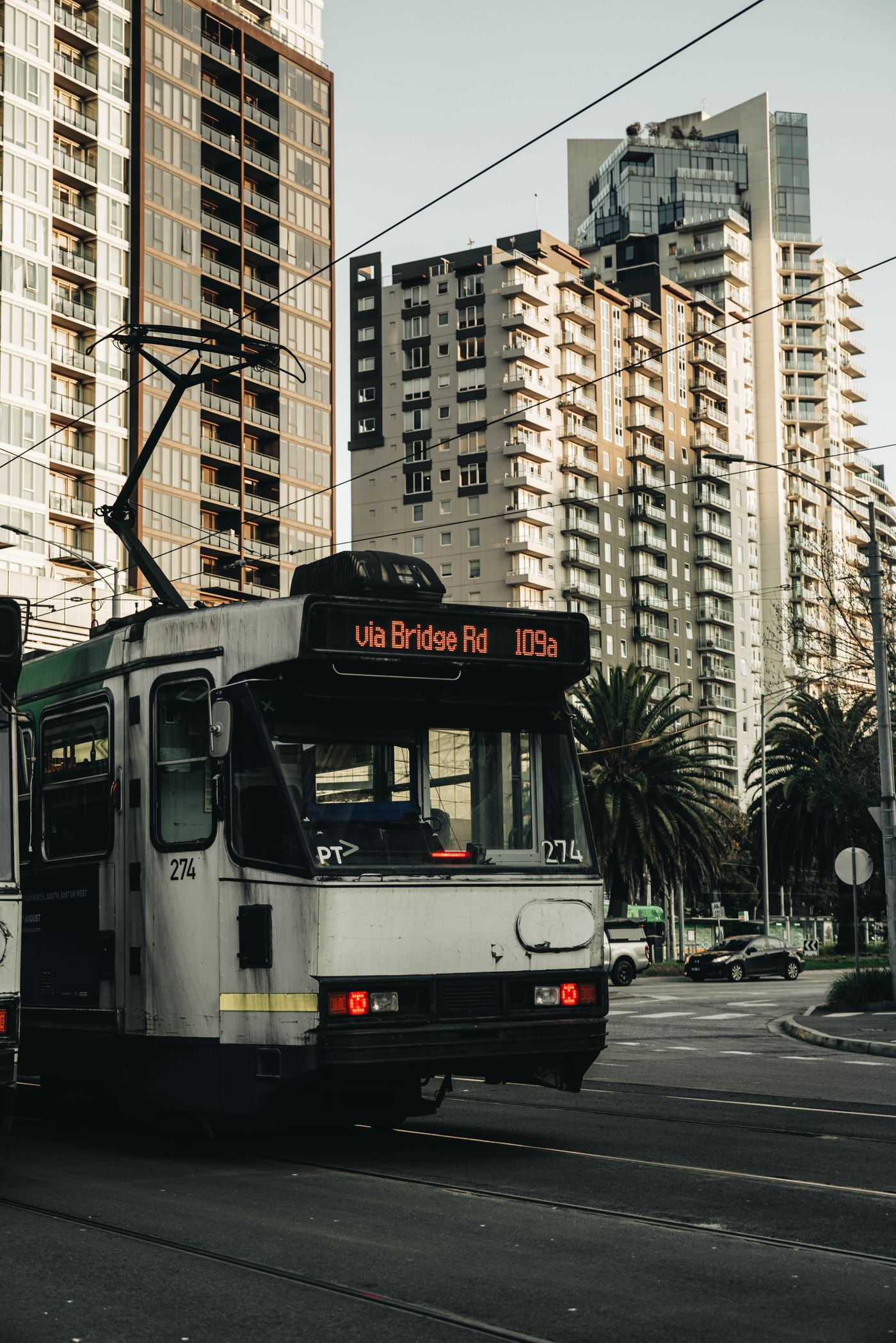 Melbourne tram and apartment buildings